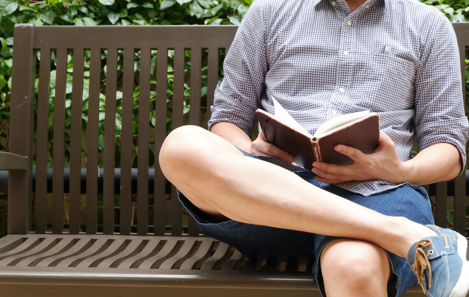 man reading a book on a bench — impermanence in Buddhism in the suttas