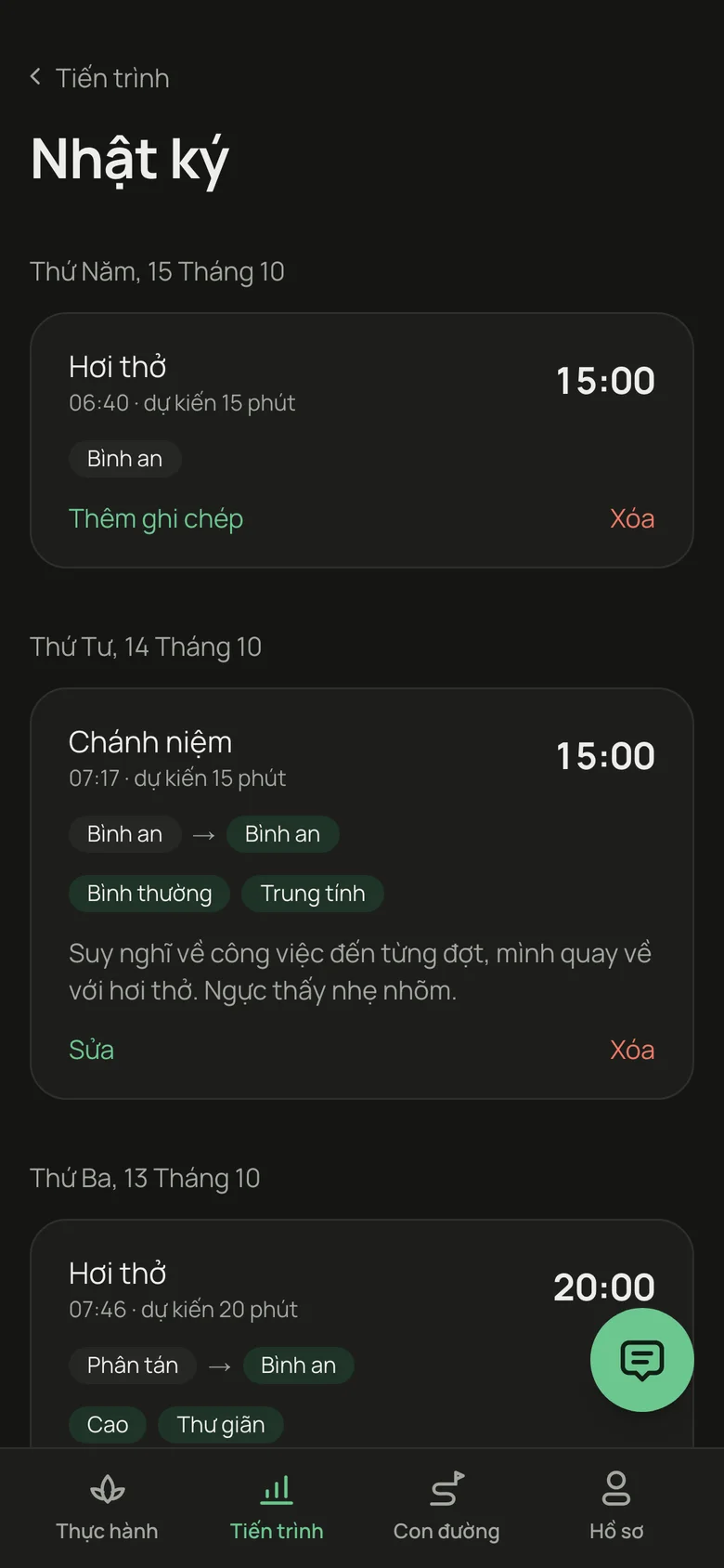 Nhật ký cho thấy sự thay đổi